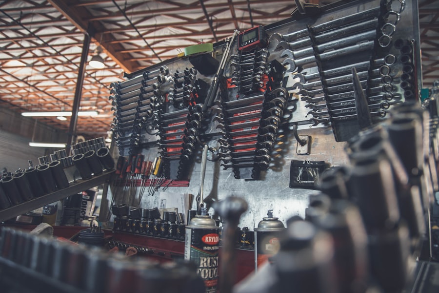 A wall of spanners and tools in the CV Master workshop